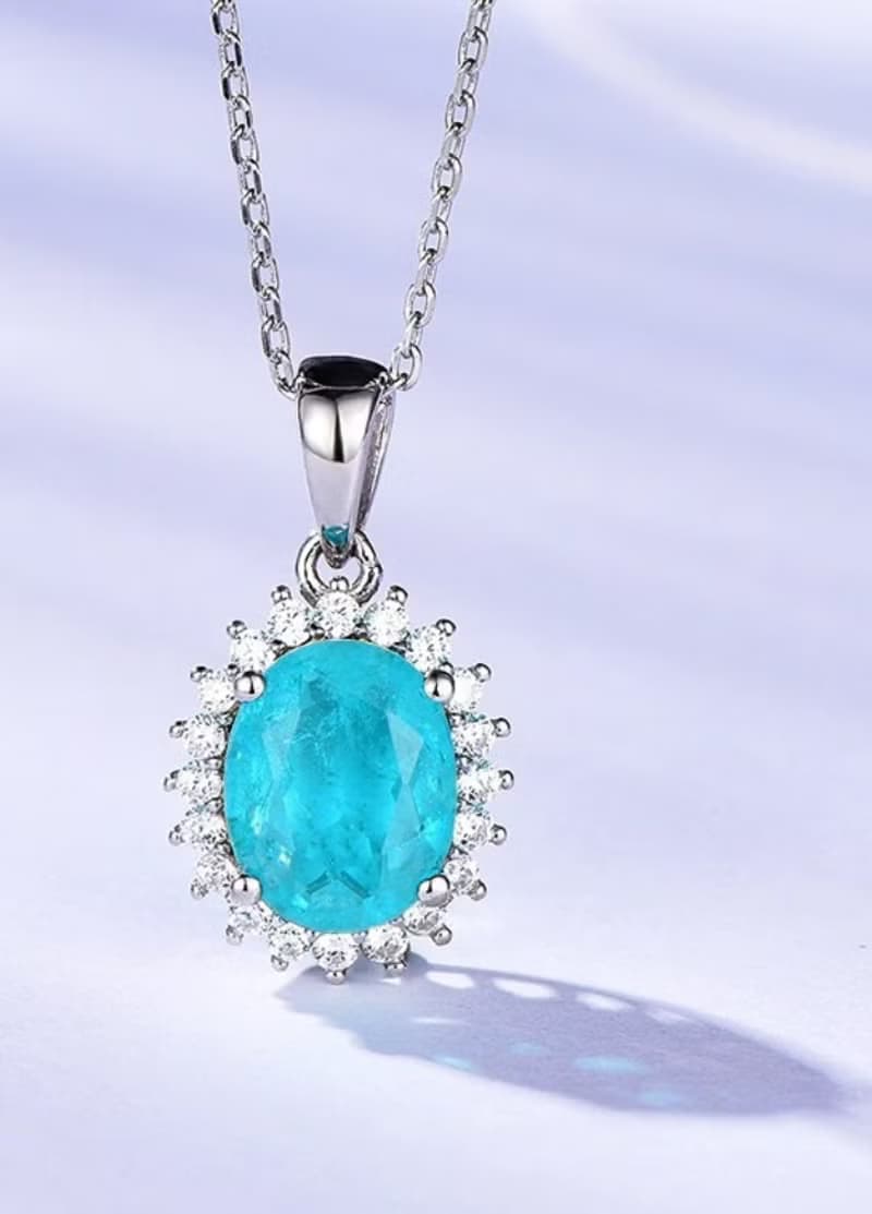 Paraiba Tourmaline Necklace, Paraiba Tourmaline Silver Necklace, Created Paraiba