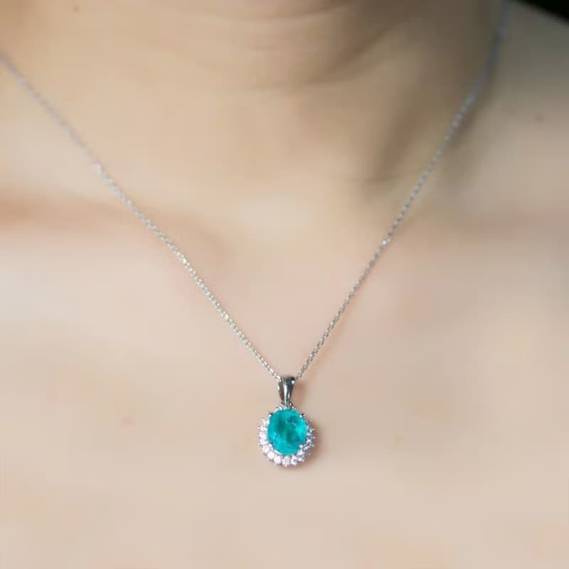 Paraiba Tourmaline Necklace, Paraiba Tourmaline Silver Necklace, Created Paraiba