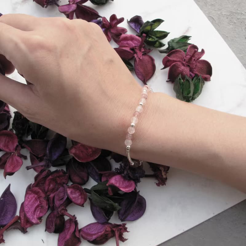 【水晶手串】草莓奶昔 | 粉晶×草莓晶純銀水晶手鍊 | 大員囡仔