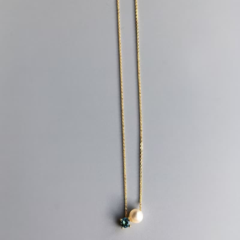 K10/SV925 London blue topaz Necklace, November Birthstone, Akoya Pearl Necklace