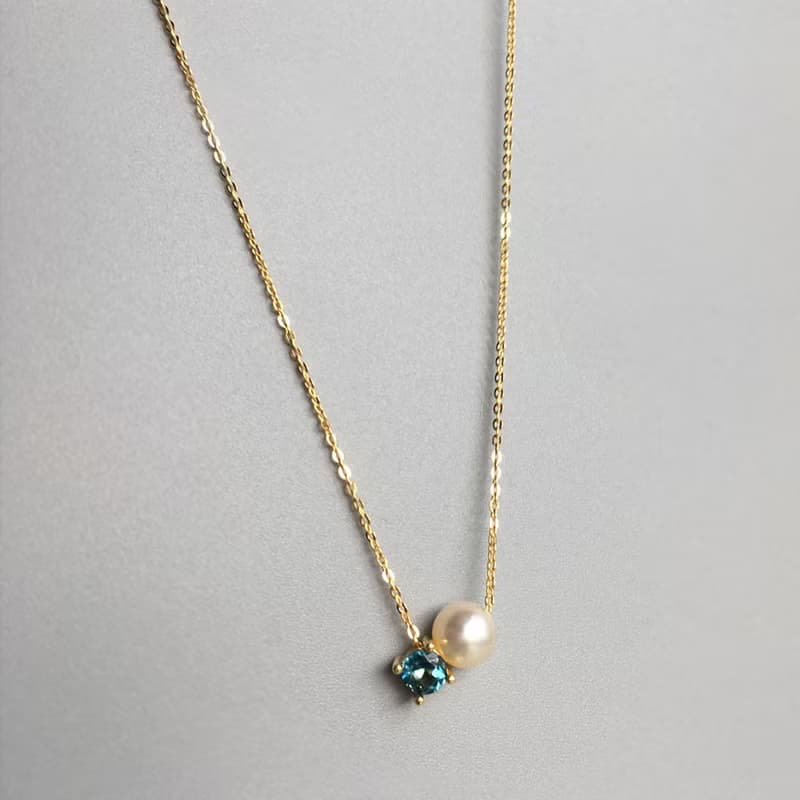 K10/SV925 London blue topaz Necklace, November Birthstone, Akoya Pearl Necklace