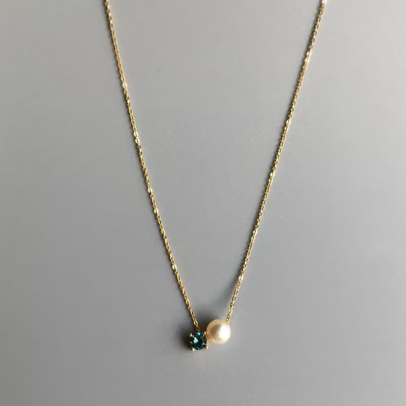K10/SV925 London blue topaz Necklace, November Birthstone, Akoya Pearl Necklace