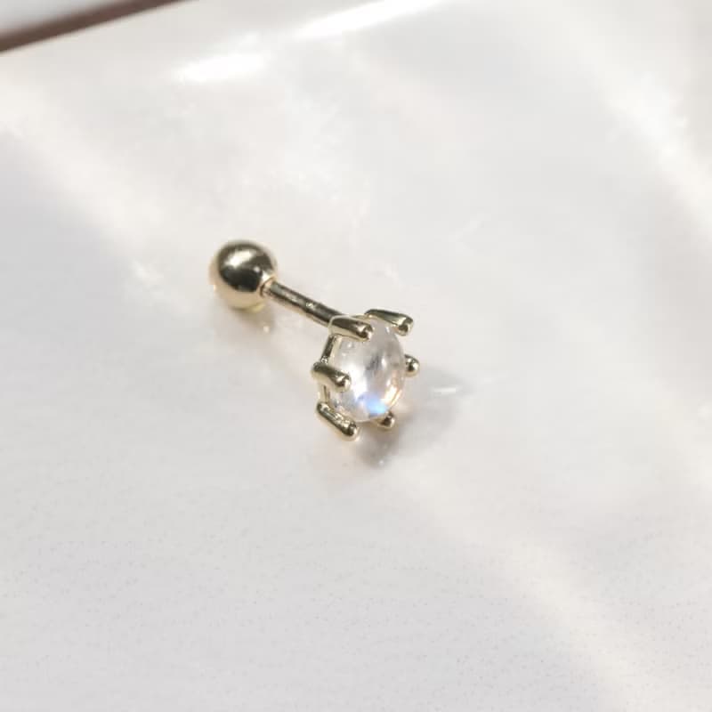 14K 爪鑲橢圓月光石鎖珠耳環(單個)耳骨 耳窩 不退色