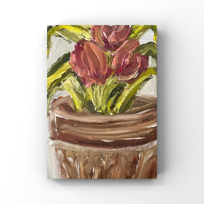 Tulip painting Tulip flower art Potted tulips oil painting plant floral botanic