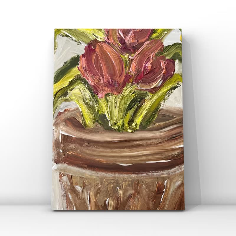 Tulip painting Tulip flower art Potted tulips oil painting plant floral botanic
