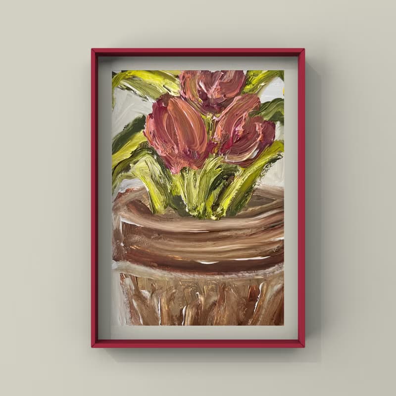 Tulip painting Tulip flower art Potted tulips oil painting plant floral botanic