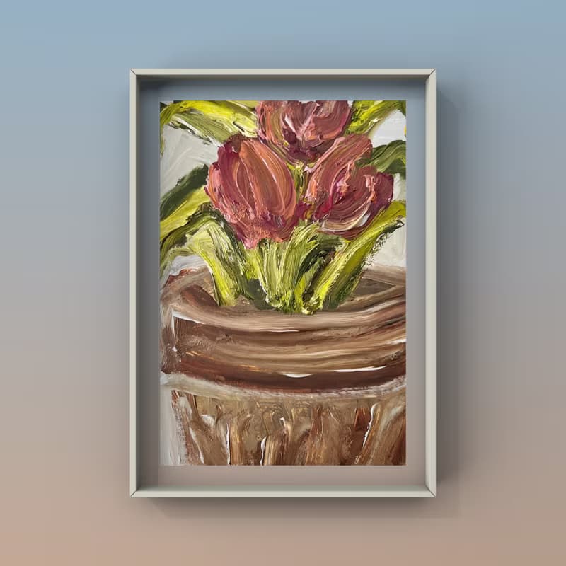 Tulip painting Tulip flower art Potted tulips oil painting plant floral botanic