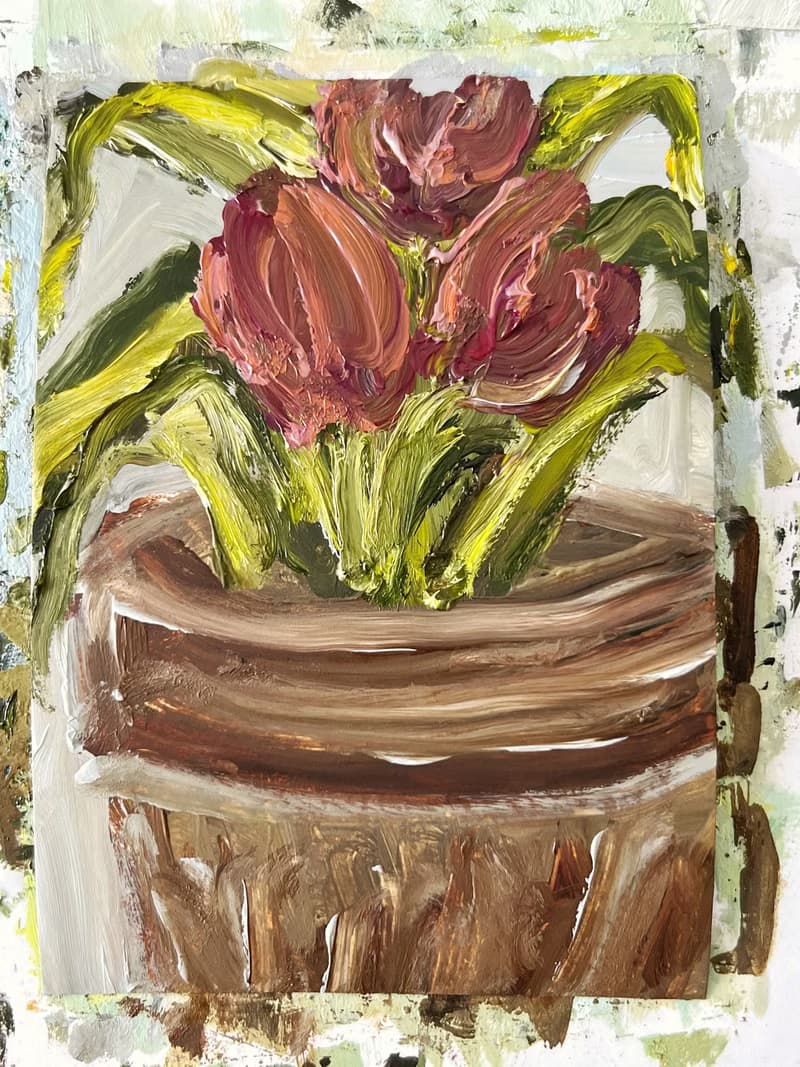 Tulip painting Tulip flower art Potted tulips oil painting plant floral botanic