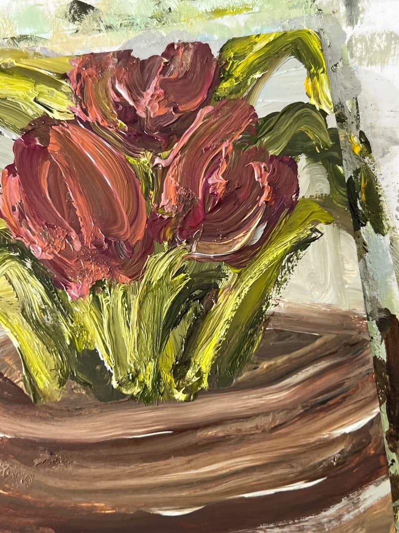 Tulip painting Tulip flower art Potted tulips oil painting plant floral botanic