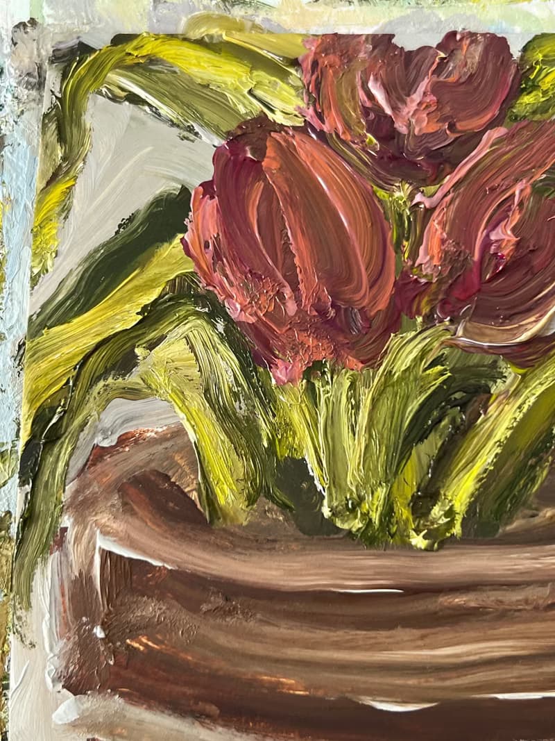 Tulip painting Tulip flower art Potted tulips oil painting plant floral botanic