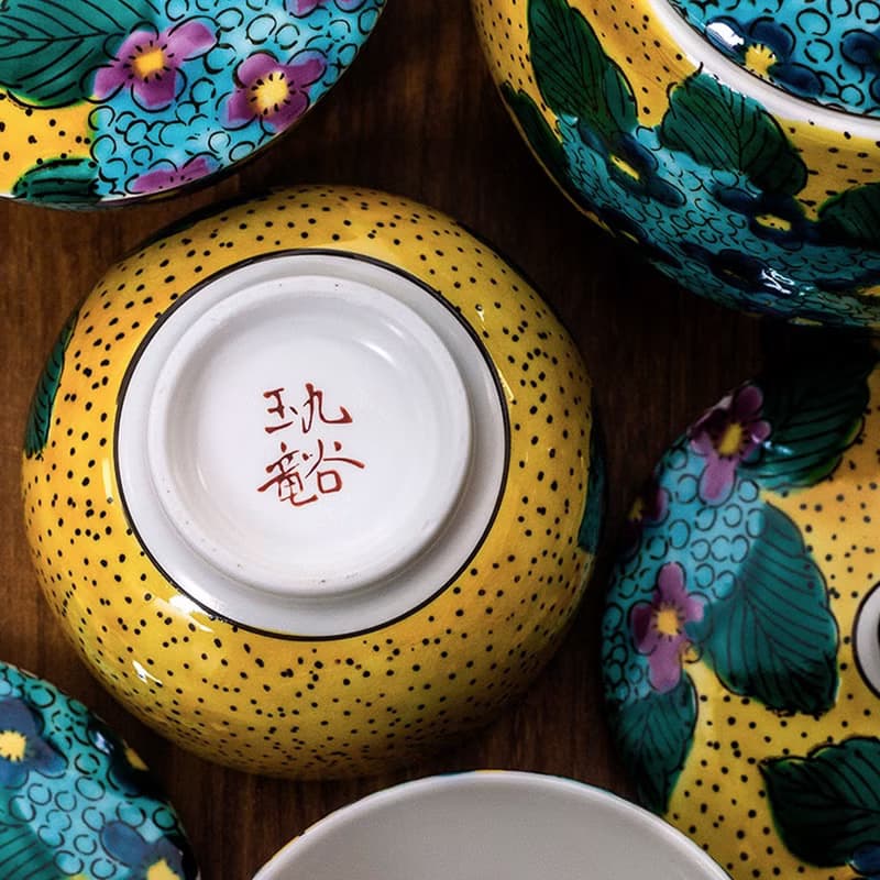 日本進口九谷燒手工側把壺泡茶壺紫陽花帶蓋茶具套裝一壺五杯禮盒