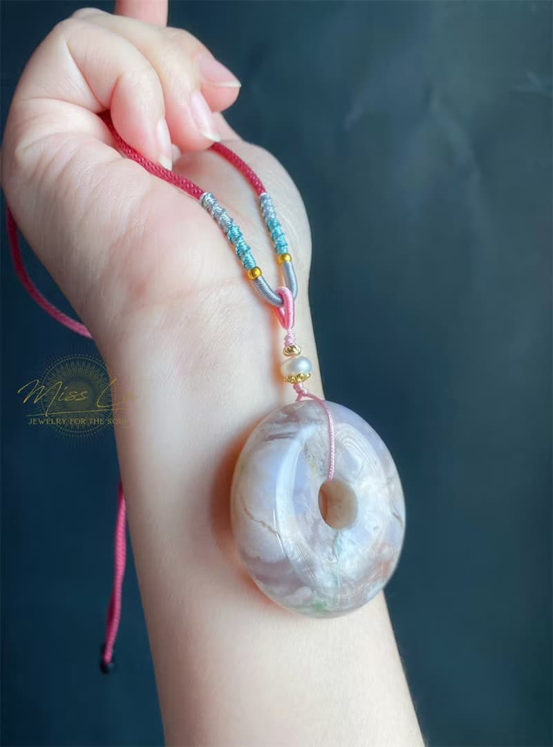 櫻花瑪瑙 春天 奶油平安扣 珍珠 項鍊 禮物 天然石 生日