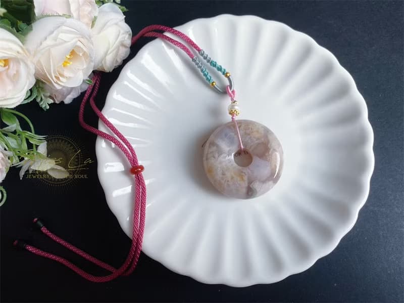 櫻花瑪瑙 春天 奶油平安扣 珍珠 項鍊 禮物 天然石 生日