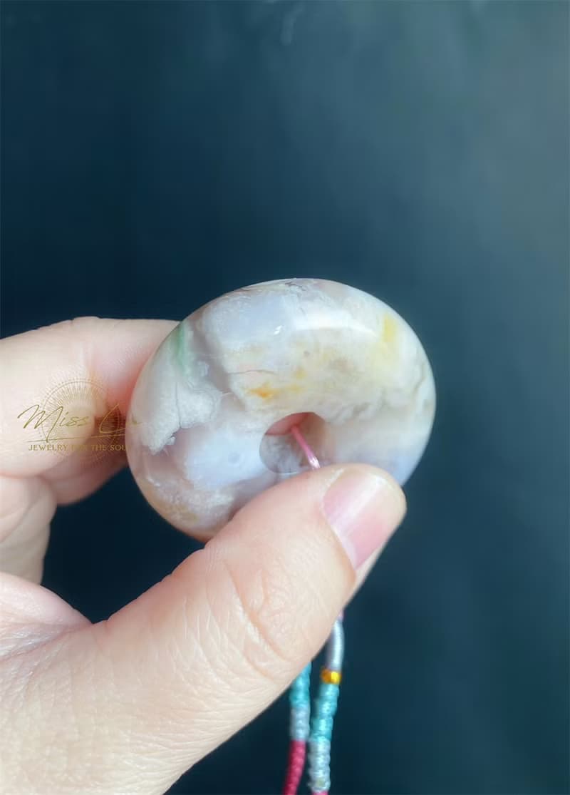 櫻花瑪瑙 春天 奶油平安扣 珍珠 項鍊 禮物 天然石 生日
