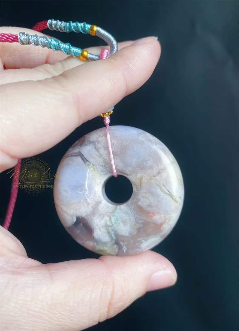 櫻花瑪瑙 春天 奶油平安扣 珍珠 項鍊 禮物 天然石 生日