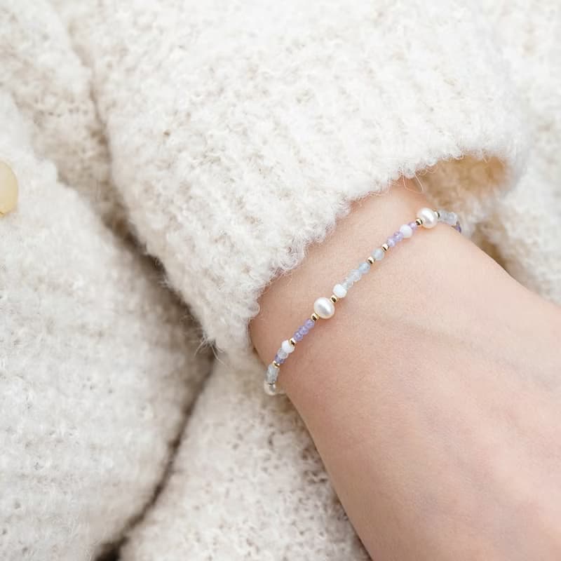 Blue Bubble 丹泉石 海藍寶手鍊 三月生日石 14K 包金