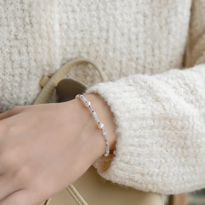 Blue Bubble 丹泉石 海藍寶手鍊 三月生日石 14K 包金