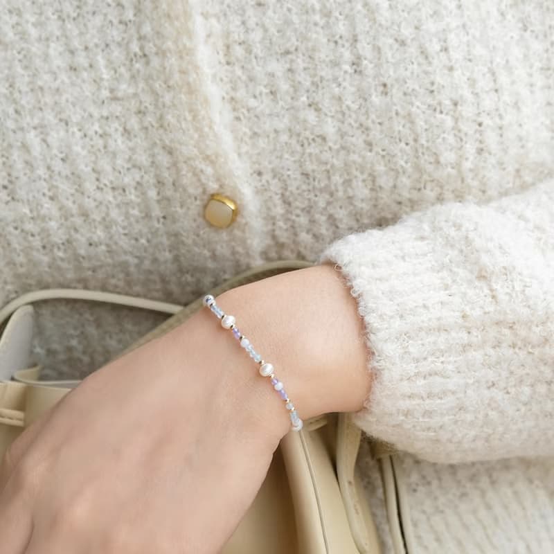 Blue Bubble 丹泉石 海藍寶手鍊 三月生日石 14K 包金