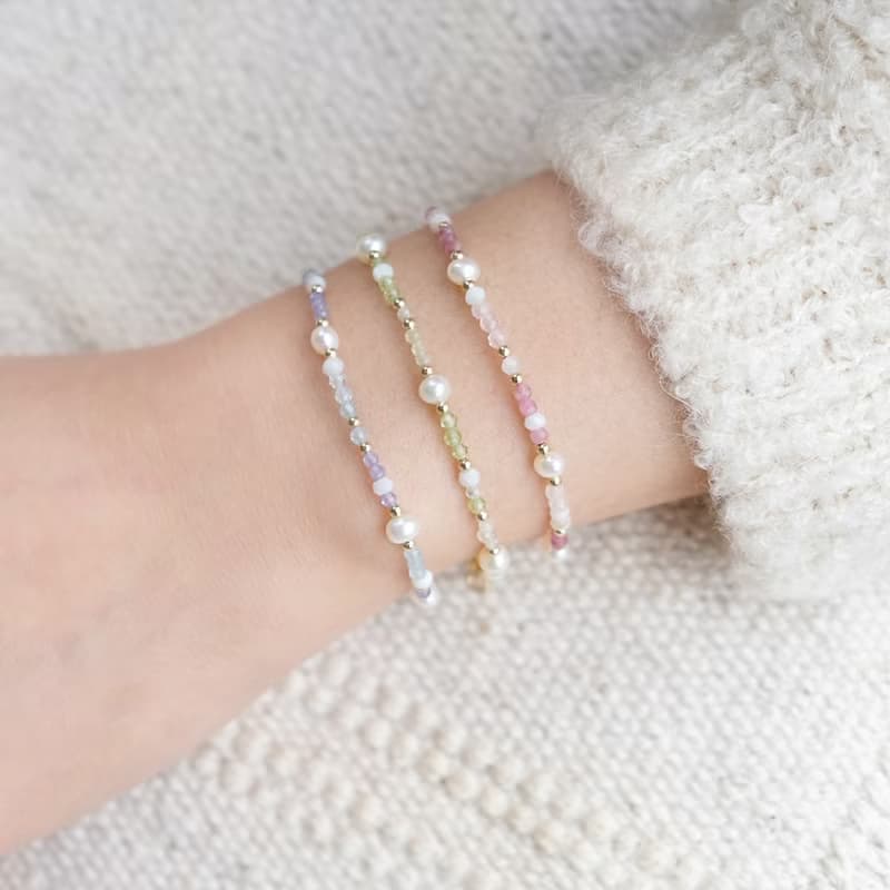 Blue Bubble 丹泉石 海藍寶手鍊 三月生日石 14K 包金