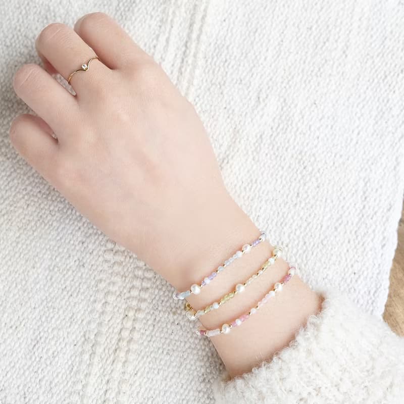 Blue Bubble 丹泉石 海藍寶手鍊 三月生日石 14K 包金