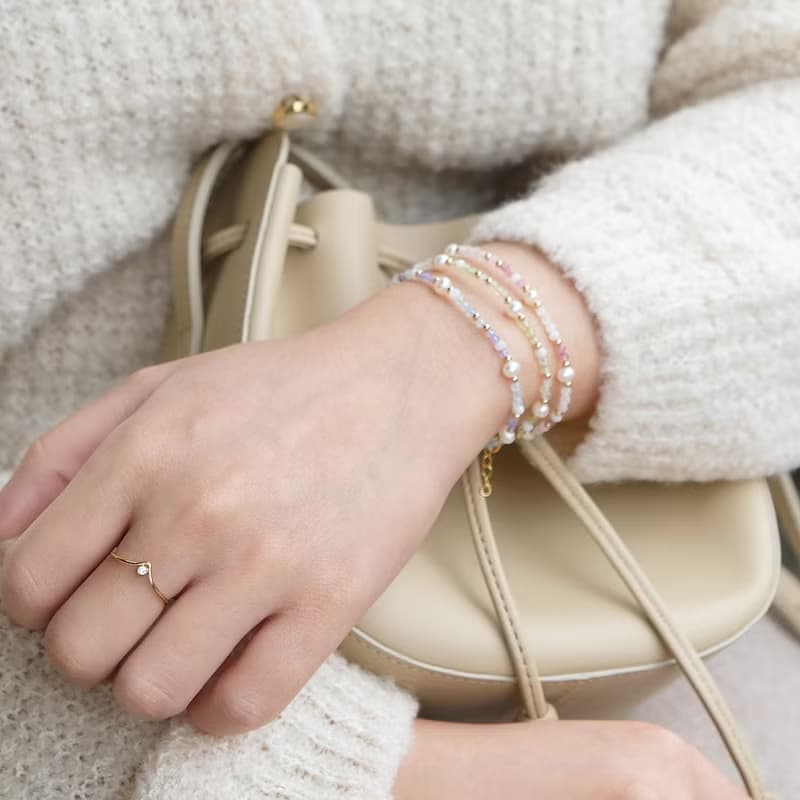 Blue Bubble 丹泉石 海藍寶手鍊 三月生日石 14K 包金