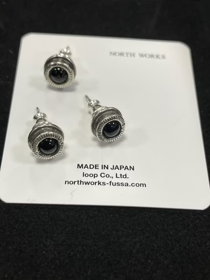 日本 NORTH WORKS 硬幣天然石耳環耳針 綠松石/黑瑪瑙 單支販售