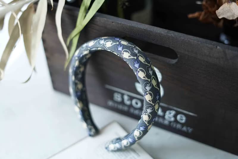 古董領帶改製髮箍-mila schon100%silk-花灑-灰藍-立體版
