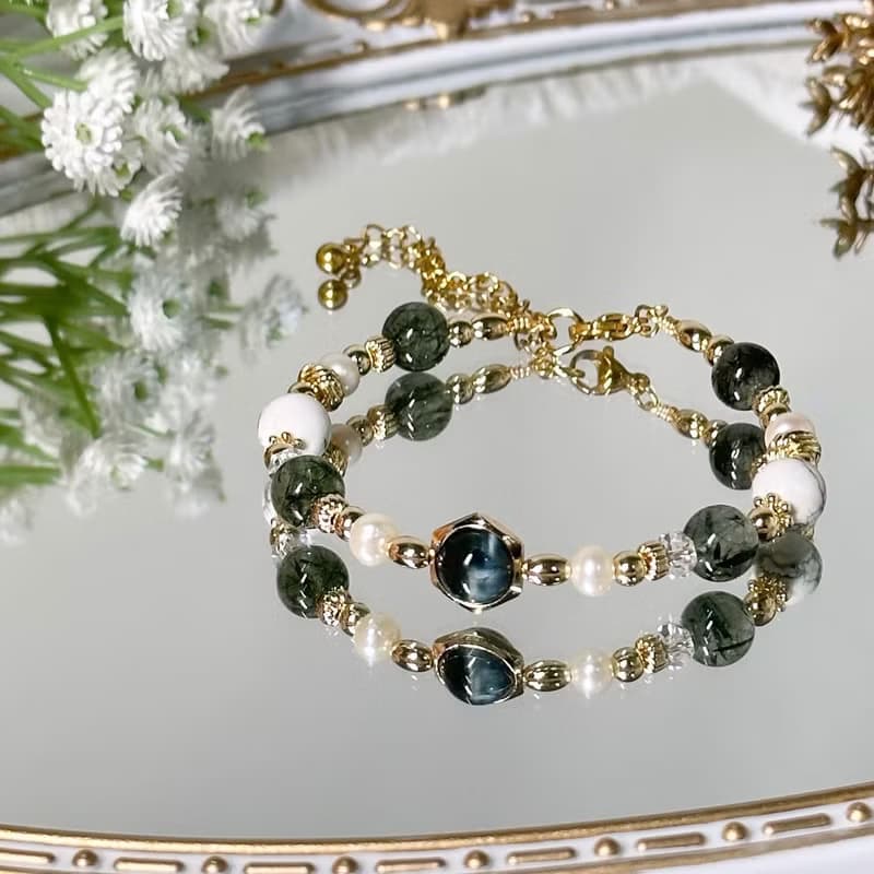 綠野仙蹤精靈手鍊 - 鷹眼石、珍珠、白松石、綠碧髮、白水晶
