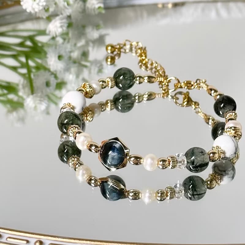 綠野仙蹤精靈手鍊 - 鷹眼石、珍珠、白松石、綠碧髮、白水晶