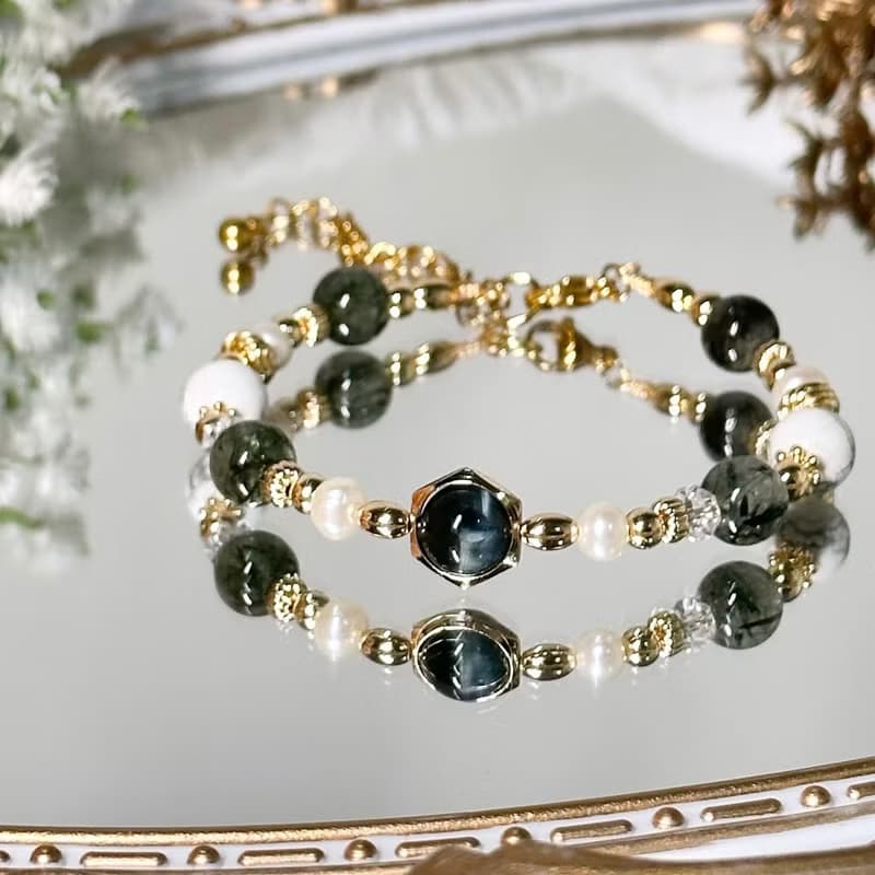 綠野仙蹤精靈手鍊 - 鷹眼石、珍珠、白松石、綠碧髮、白水晶