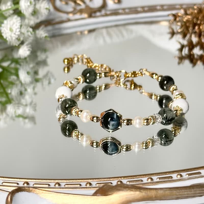 綠野仙蹤精靈手鍊 - 鷹眼石、珍珠、白松石、綠碧髮、白水晶