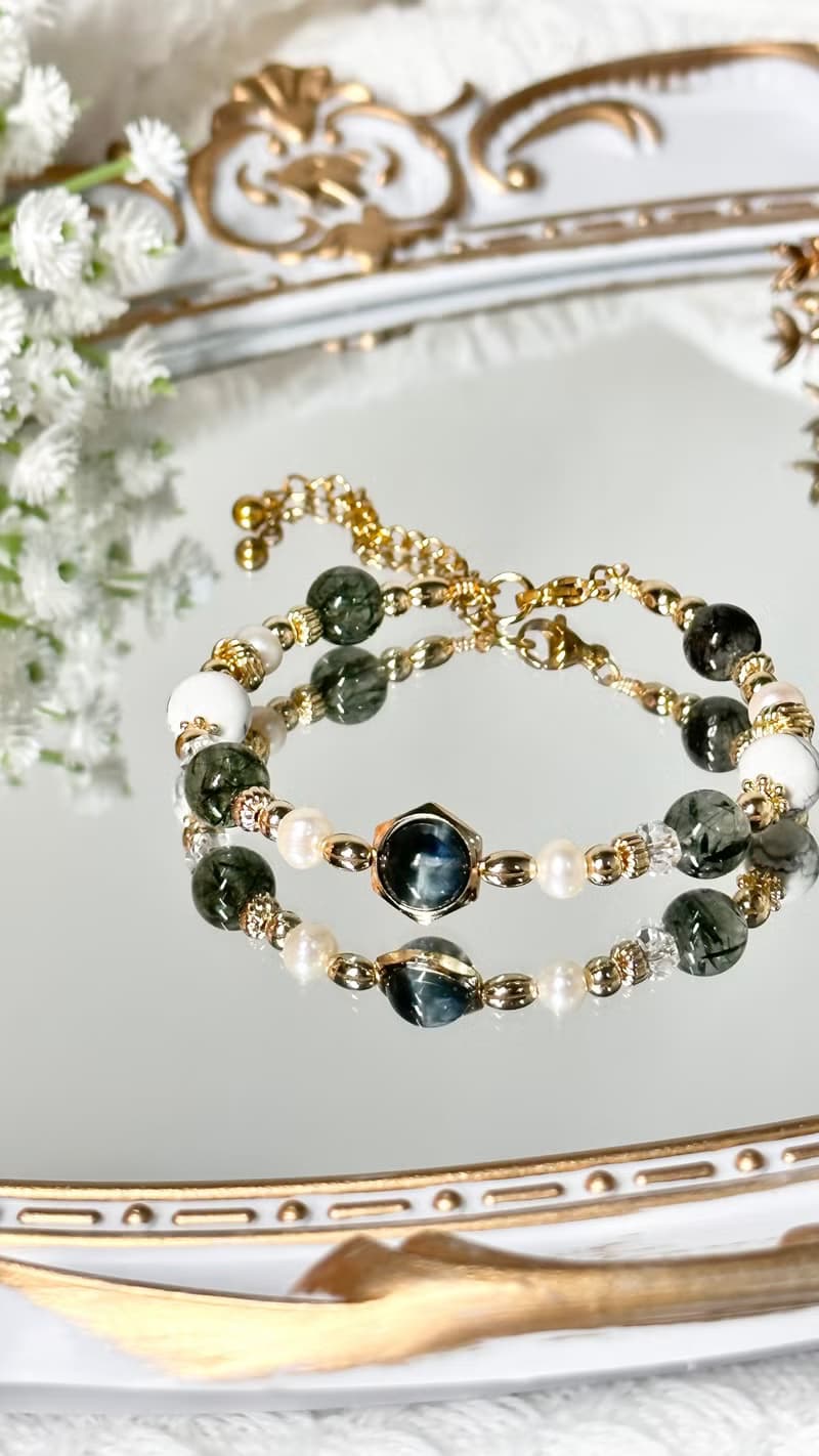 綠野仙蹤精靈手鍊 - 鷹眼石、珍珠、白松石、綠碧髮、白水晶