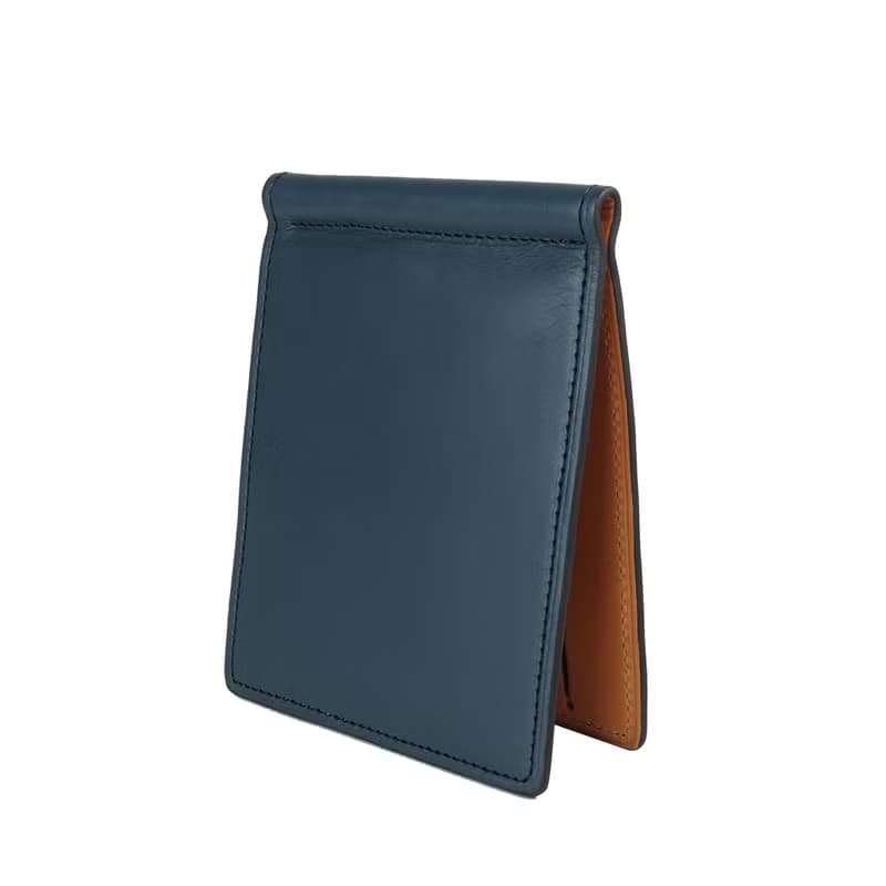 Money clip leather wallet /Blue