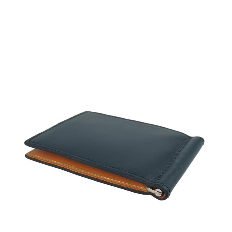 Money clip leather wallet /Blue