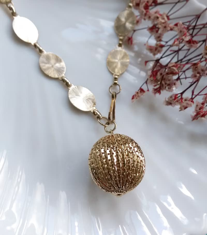 【西洋古董飾品】金屬立體簍空 摩登 球球 項鍊
