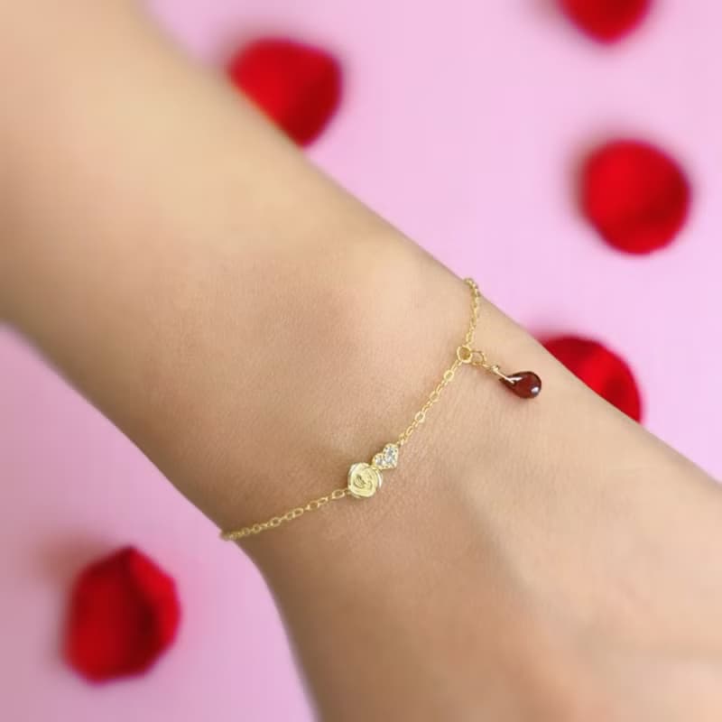 925純銀鍍18K金/沙崙的玫瑰花 女生女友情人節禮物禮盒手鍊B43