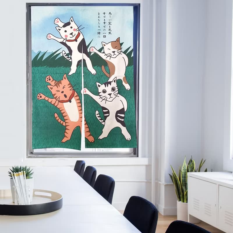 日系 體操貓 門簾