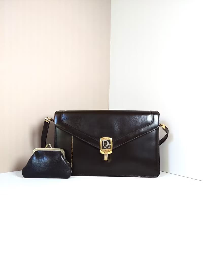 絕版稀有品中古二手Dior咖啡色皮革單肩側背孭親子小包古董信封包