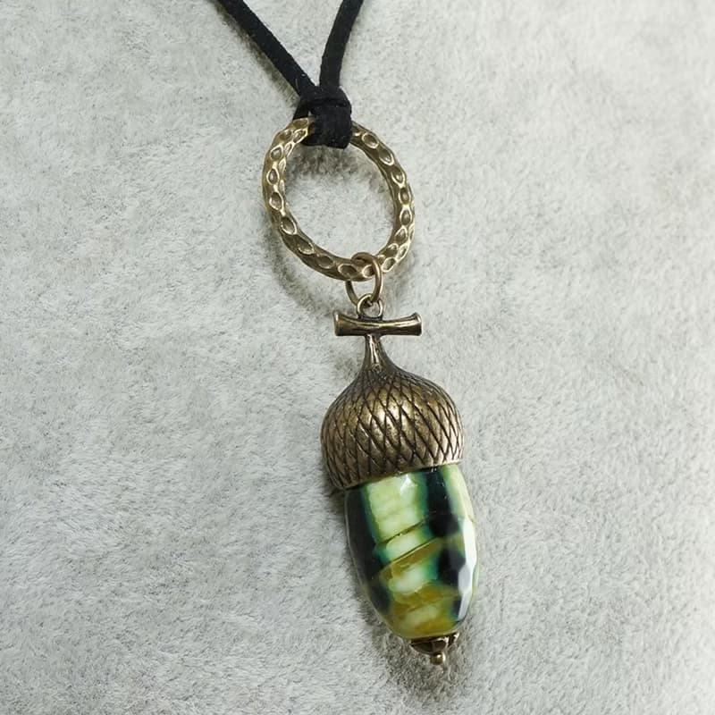 Olive Green Agate Acorn Forest Nature Woodland Pendant Necklace Jewelry Gift
