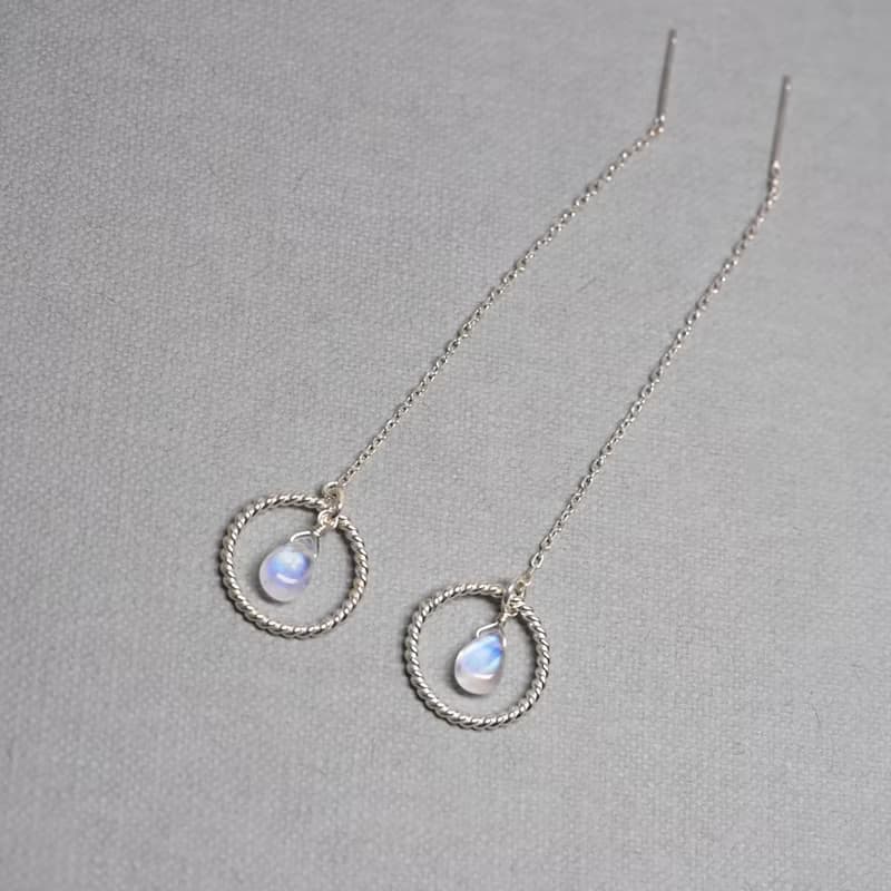 月光花圈 925純銀耳線 -藍月光 月光石天然石(可改耳夾或耳勾)