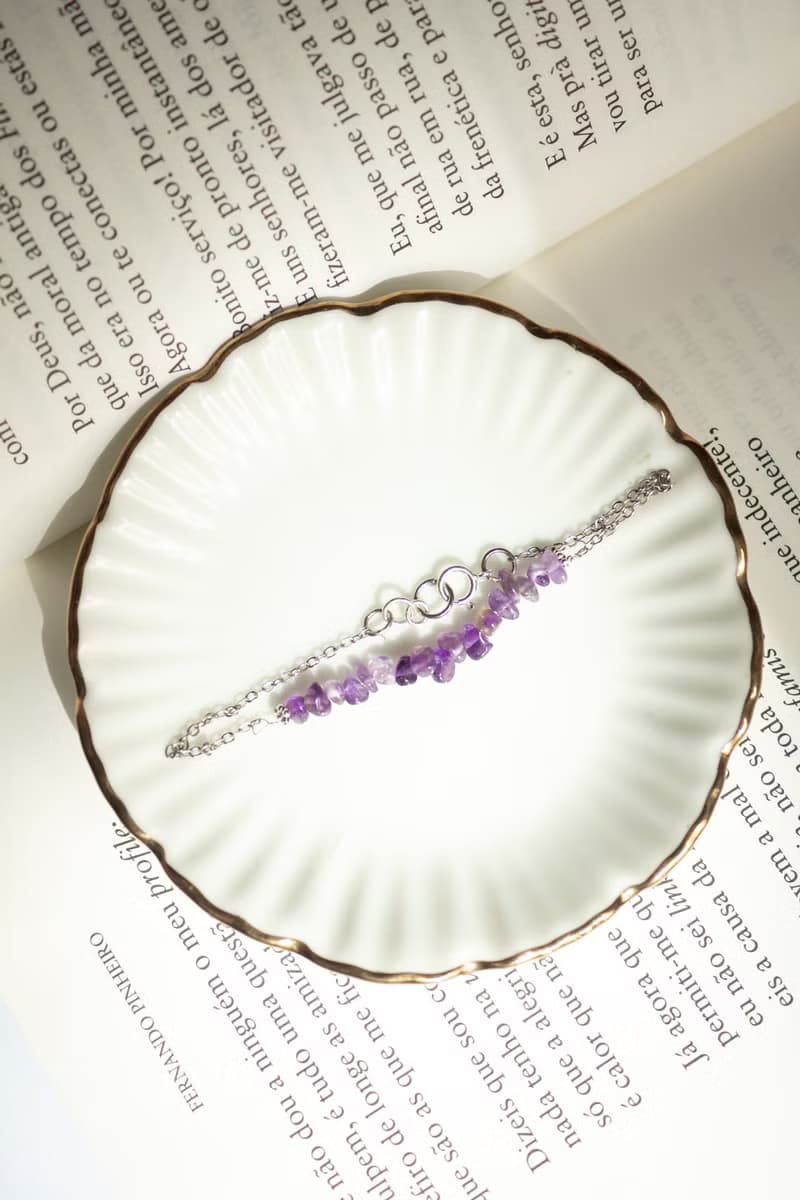 Raw Amethyst Bracelet, 925 Silver, Aries gem, Aquarius, Pisces crystal jewelry