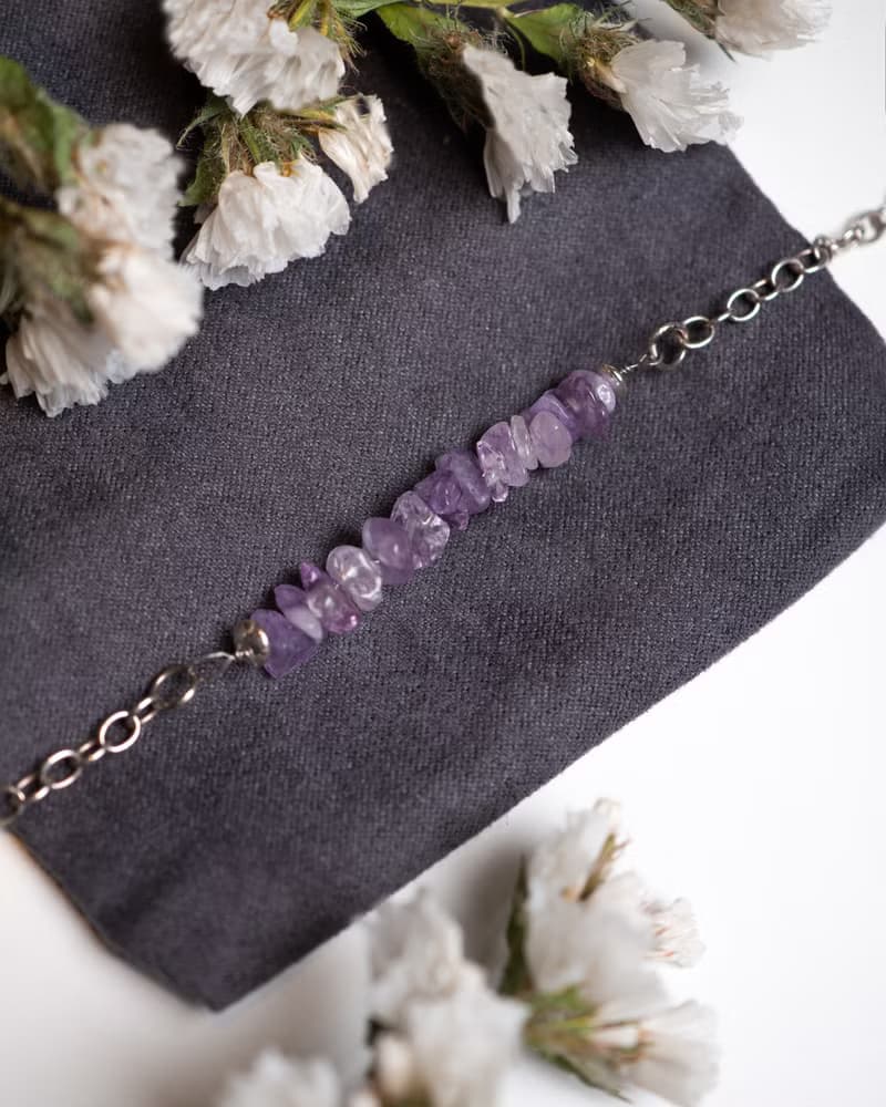 Raw Amethyst Bracelet, 925 Silver, Aries gem, Aquarius, Pisces crystal jewelry