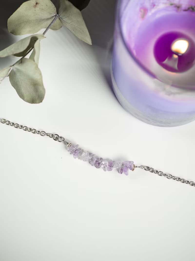 Raw Amethyst Bracelet, 925 Silver, Aries gem, Aquarius, Pisces crystal jewelry