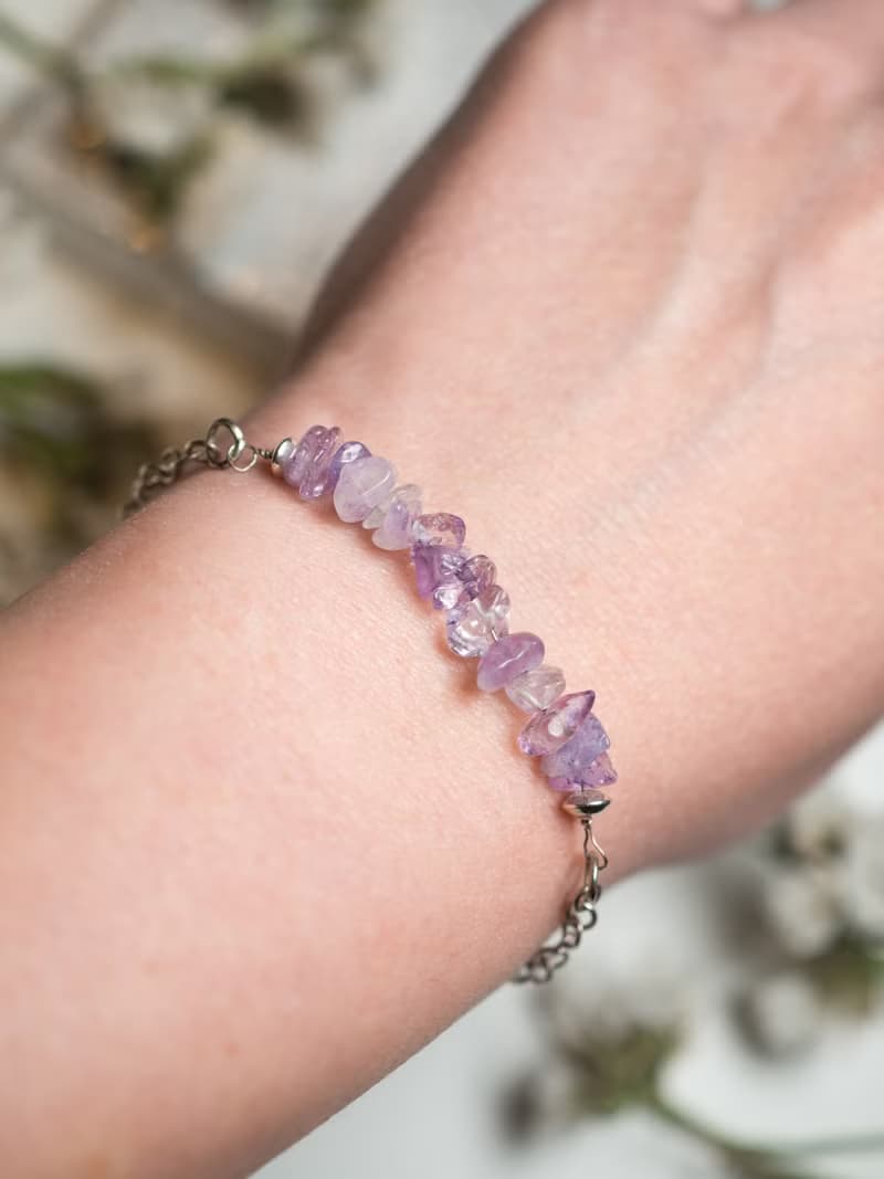 Raw Amethyst Bracelet, 925 Silver, Aries gem, Aquarius, Pisces crystal jewelry