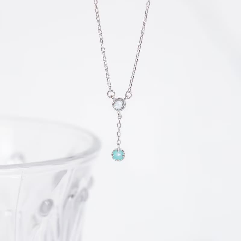 藍托帕石mix天河石925純銀蛋糕爪鑲Y字項鍊