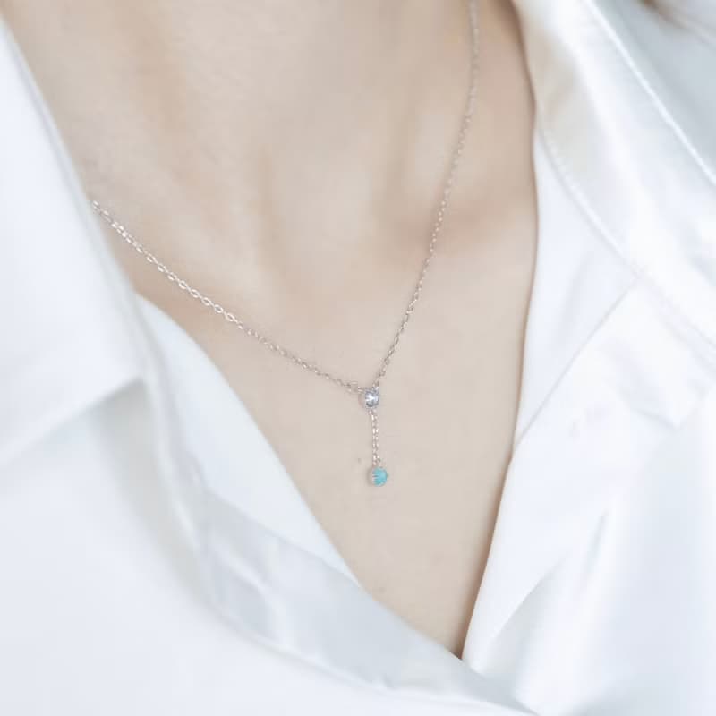 藍托帕石mix天河石925純銀蛋糕爪鑲Y字項鍊