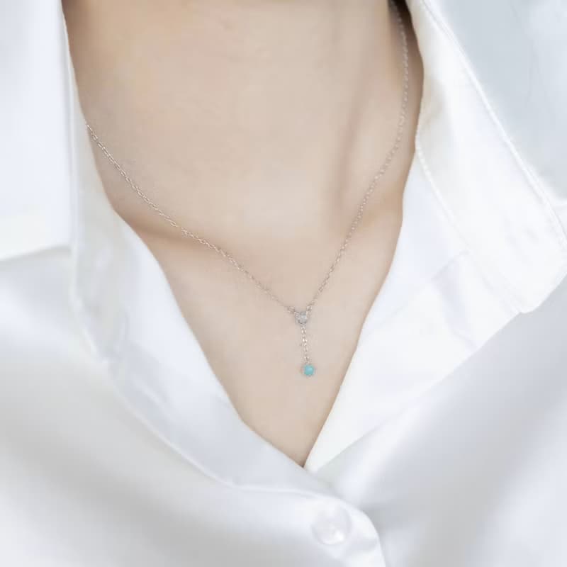 藍托帕石mix天河石925純銀蛋糕爪鑲Y字項鍊