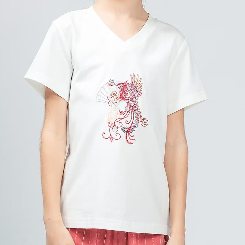 BIR 刺繡V領棉T