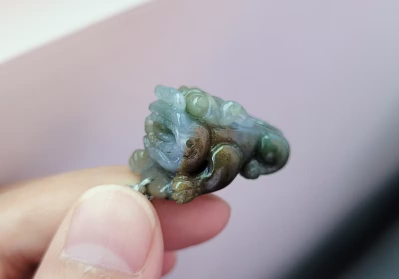 【親翠】天然翡翠 冰牛仔藍茶黃如意貔貅 | 特殊色 | 貔貅園