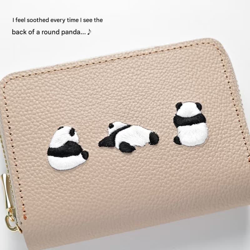 お札が折れない コンパクトウォレット 【 刺繍 パンダ 】 本革 シュリンクレザー ミニ財布 ギフト A316I